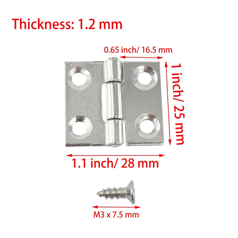 bociloy 20Pcs 1 Inch Butt Hinge, Mini Cabinet Hinges, Rectangle