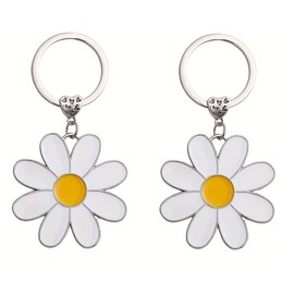 ZOONAI 2Pcs Women Girls Cute Daisy Keychain, Floral Bag Charm Charm for Purse Car Keyring Holder Wallet Purse Pendant Decorations (White)