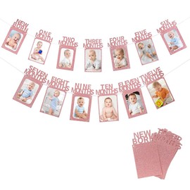 1st Birthday Baby Photo Banner, Birthday Photo Banner Decorations for baby Girls Boys,1st Birthday Party Decoration Monthly Milestone Birthday Party Decor Photo Bunting Banner for Newborn to 12 Months