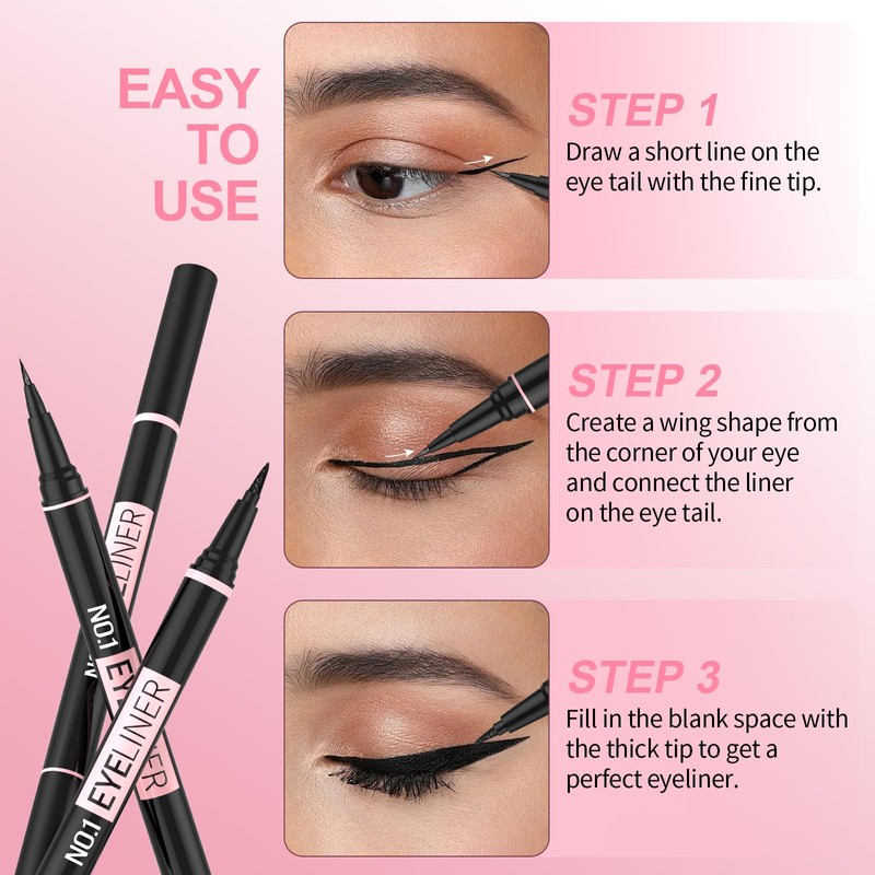 Liquid Eyeliner, 2-in-1 Dual-Ended Waterproof Eyeliner, Brown 2 Pack