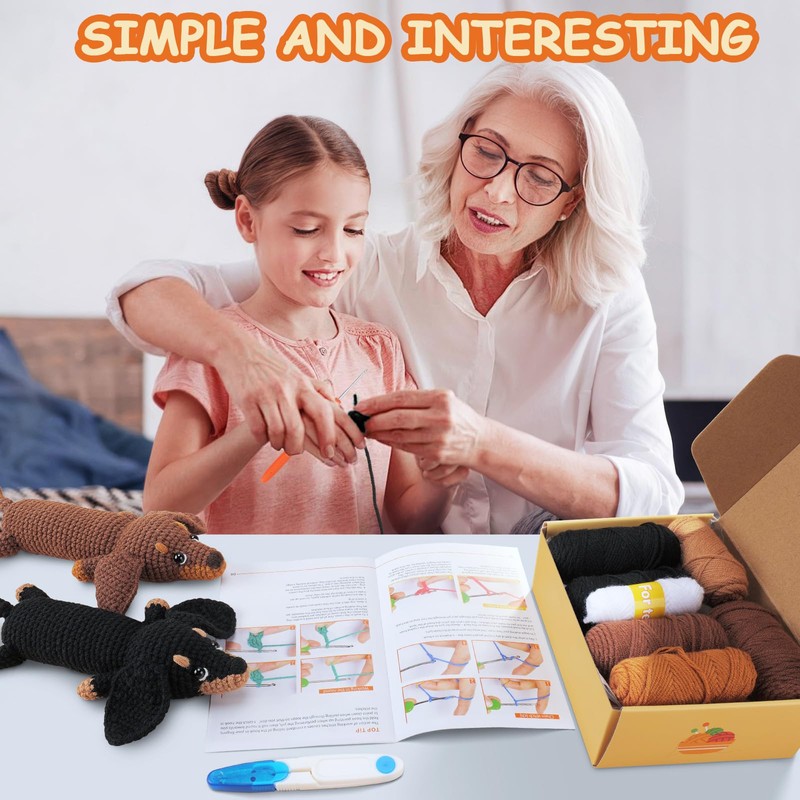 Crochet Kit for Beginners - 2 PCS Dachshund Crochet Kits