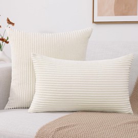 Mecatny Corduroy Decorative Throw Pillow Covers 20x20 Set of 2 for Sofa Bedroom Living Room, Stylish Soft Couch Pillow Covers for Home Decor, Cream White