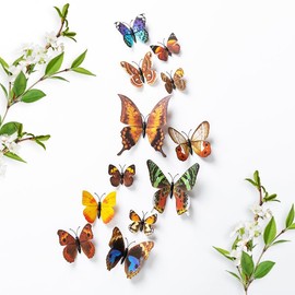 3D Butterfly Wall Decor, 24 Pieces, Multi Color/Multi Color, 2 Styles in 4 Sizes, Removable Decorative Stickers for Birthday, Party Celebrations (Multi Color/Multi Color)