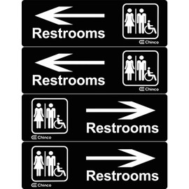4 Pieces Acrylic Plastic Restroom Sign 9 x 3 Inch Restroom Directional Sign for Business Men Women Wheelchair Restroom Sign with Arrow for Door Wall Office Restaurants Supplies