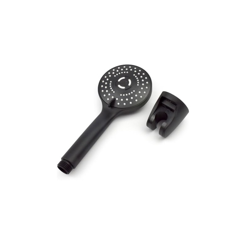 Black Round Handheld Shower Head with Holder – 3 Settings