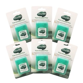 OraMD Oral Care Pure Unwaxed Dental Floss 54.6 Yards - PFAS-Free, Chemical Free, Shred Resistant - Unscented and Ultraclean Plaque Removal - Teeth and Gum Protection for Adults - Pack of 6
