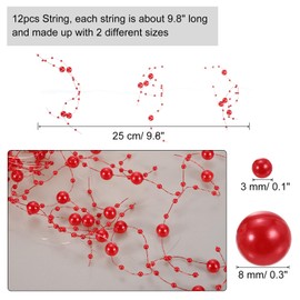 uxcell 12pcs Artificial Pearl String for Floating Candle, 9.8" Floating Faux Beads Pearl for Centerpiece Vases Filler Wedding Christmas Party Garland Decoration (Red)