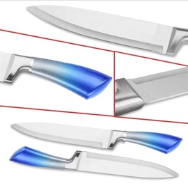 Kitchen Knife Set, 9 Pieces Purple Cleaver Knives Set with Rotatable Block, Non Stick Sharp Stainless Steel Chef Knife Set with Sharpener for Kitchen, Cooking Tools for Chefs Home Cooks (Blue)