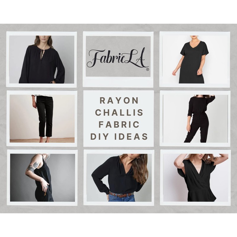 FabricLA Rayon Challis Fabric | 58" Width (5 Yard, Black)