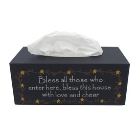 CVHOMEDECO. Primitives Rectangular Tissue Box Cover Rustic Bless Cardboard Tissue Box Holder for Home/Bath Decor, 10 x 5 x 4 Inch