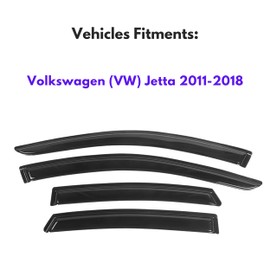 KPY Window Visor Compatible with Volkswagen (VW) Jetta 2011-2018, 4PC Rain Guard Side Window Vent Deflectors Tape-On Style, 2011 2012 2013 2014 2015 2016 2017 2018
