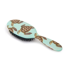 Rock & Ruddle Natural Pure Boar Bristle Hair Brush for Women and Kids (Large, 21cm) - Perfect for Wet or Dry Hair, Detangling Smoothing Blowdrying - Made in UK - Turtles