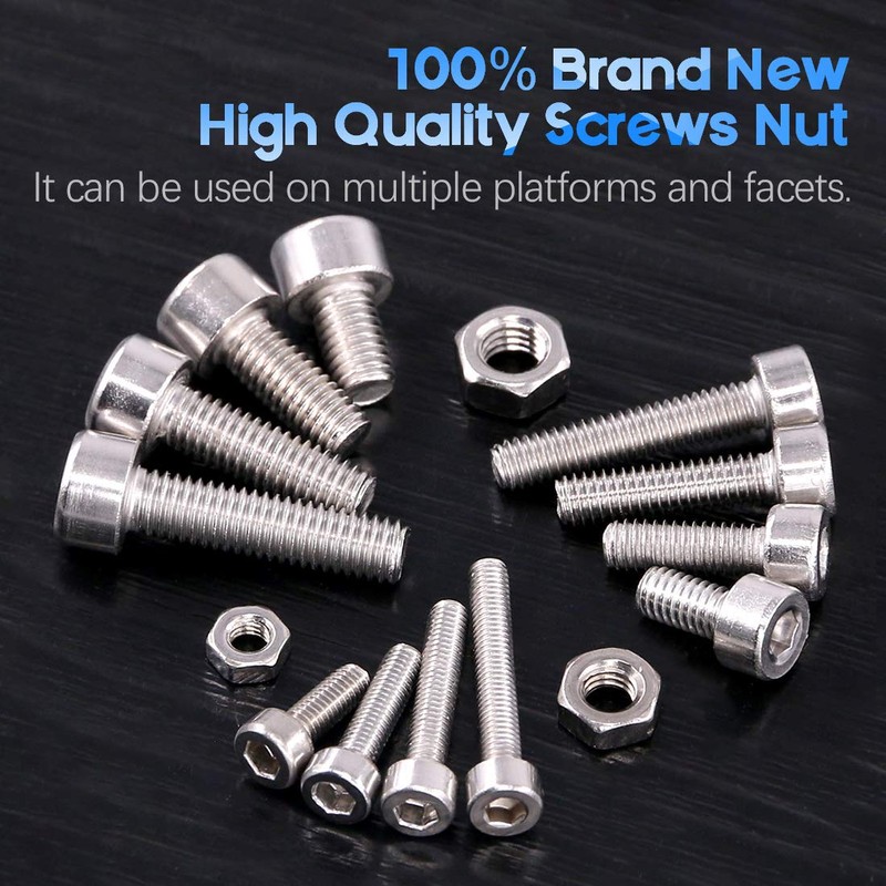 Glarks 510Pcs M3 M4 M5 304 Stainless Steel Hex Socket