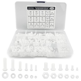 432PCS Round Head Hexagon Bolt Screw Nut Nylon Washer Sorting Kit with a Plastic Box M2 M2.5 M3 M4 M5 M6(White)