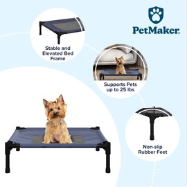 Elevated Dog Bed - 24.5x18.5-Inch Portable Pet Bed with Non-Slip Feet - Indoor/Outdoor Dog Cot or Puppy Bed for Pets up to 25lbs by PETMAKER (Blue)