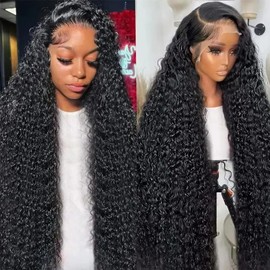 UWLK 32 Inch Deep Wave Human Hair Wig 200% Density 13x6 HD Transparent Lace Front Wigs Human Hair Pre Plucked Natural Color Loose Deep Wave Wig for Women