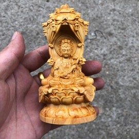 Amitabha Sanzon (Amitabha Nyorai Kannon Bodhisattva Seishi Bodhisattva), Natural Cliff Wood, Height 4.7 x Width 2.4 inches (12 cm) x Width 2.4 inches (6 cm), Protection Against Evil, Mobile, Amulet