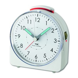 TFA Dostmann Analoger Funk-Wecker Sunrise, 60.1513.02, leises Uhrwerk, Weckalarm mit Snooze-Funktion, weiß