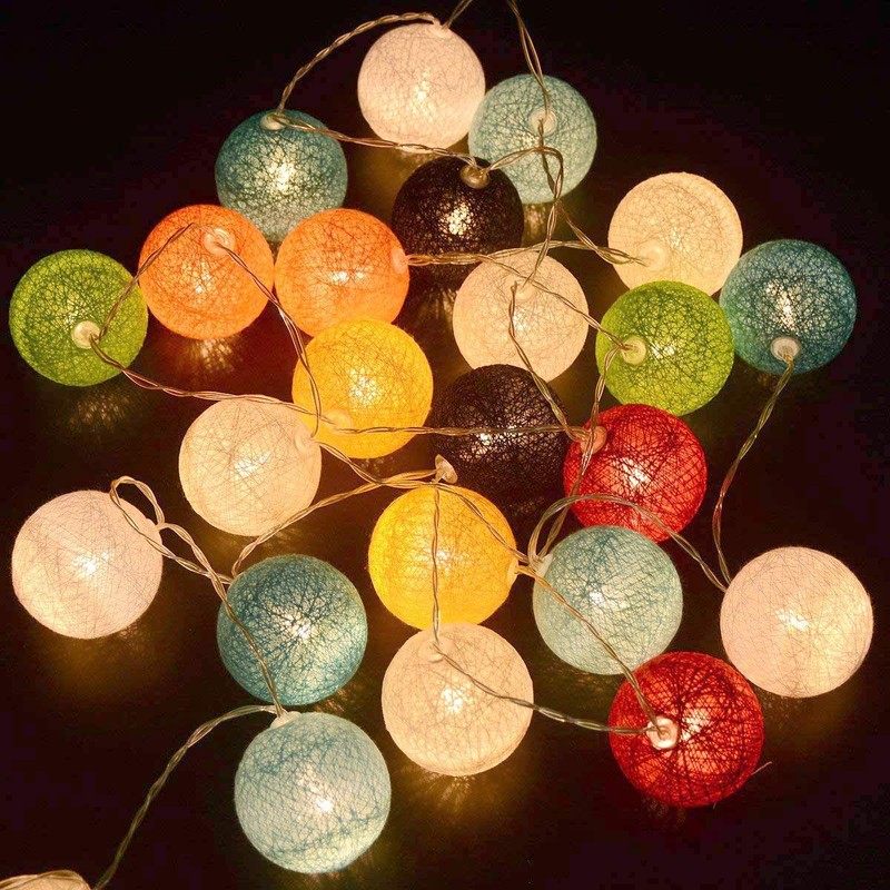 Lichterkette aus 30 farbigen Baumwollbällen, für Weihnachten, Hochzeiten, batteriebetrieben, 3