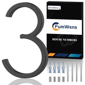 FumWens 8 Inch Floating House Numbers for Outside, Modern Black Metal Address Numbers for House, Rustproof Clear Visibility Mailbox Number with Easy Installation Kit for Yard, Front Door, Garden Street (3)