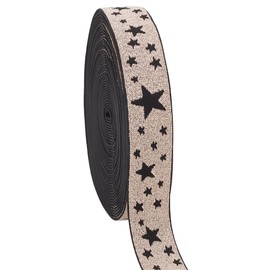 PH PandaHall Star Elastic Stretch Trim 1 inch/ 26mm Wide Double Sided Jacquard Ribbon, Black Polyester Ribbon Webbing for Sewing Garment Hats Pants Dress Gift Wrapping DIY Crafts