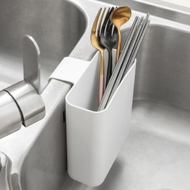 LazyzBeez Multifunctional Compact Kitchen Drainer Drain Basket Utensil and Cutlery Drying Rack Holder and Hangable Sink Shelf Home Fruit Basket Plastic Storage Container White (Deep)