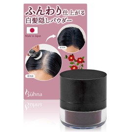 Como Life Buuna Pat-On Fluffy Gray Hair Concealer R1 Dark Brown - Part Line, Hairline, Crown, Spot Coverage, Powder for Thinning Hair, Sweat and Water Resistant Won't Come Off, Rain OK