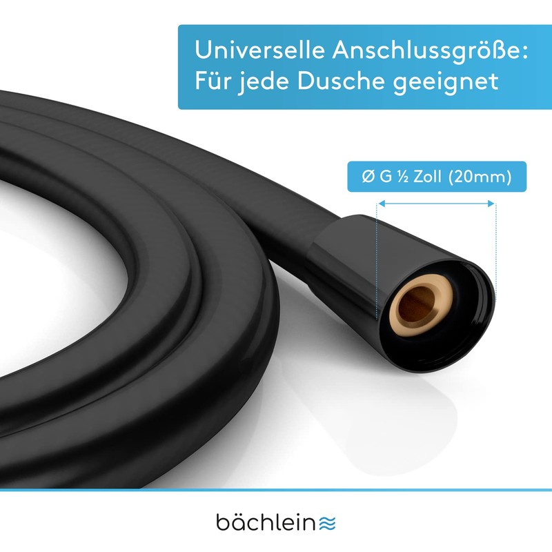 Bächlein Plastic Shower Hose with Double Twist Protection, Glossy Black,