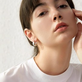 Gold Hoop Earrings, Small, Drop Earrings, Chunky Earrings, 14K Gold Hoop Earrings, Huggie Hoop Earrings, Mini for Women, Girls, Men, Silver