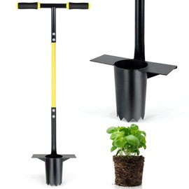 Jardineer Bulb Planter Tool Long Handle, Heavy Duty Stainless Steel Garden Transplanter with Ergonomic Handle, Ideal for Planting Bulbs, Seedlings, Flowers & Vegetables, Durable Gardening Hand Tool
