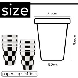 40pcs Black and White Checkered Party Paper Cups,Racing Car Party Cups Racing Car Themed Party Supplies for Boys Girls Birthday,Racing Party,Picnic,Banquet,Birthday,Themed Party Table Decoration