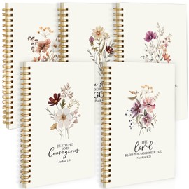 Gueevin 5 Pack Spiral Notebook Aesthetic School Supplies A5 College Ruled 160 Pages/ 80 Sheets Cute Notebook for Work Students School Office Supplies (Floral,Christian)