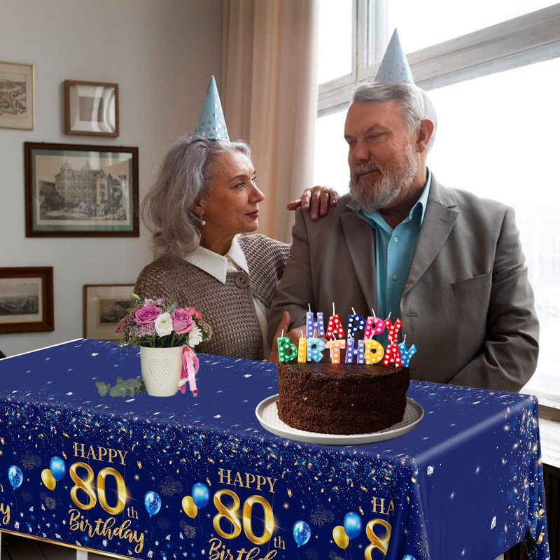 GREHUMOR 80th Birthday Decorations Men-3pcs Navy Blue Birthday Table Covers