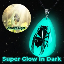 Handmade Glow Natural Bug Pendant Necklace Real Insect Resin Waterdrop Necklaces For Women Men Glow in the Dark Wasp Bee Necklaces For Men Weird Charm Necklaces