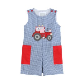 Lil cactus Blue Gingham Farm Animal Tractor Pocket Shortalls, 3-6 Months