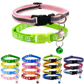 Andiker Cat Collar with Bell, 2PCS Solid & Safe Collars for Cats with Safety Buckle, 1 Cotton Collar with a Bow and 1 Nylon Reflective Stripe Collar, Cat Collars Breakaway with Bell (Mix Color)