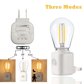 Yaoten Led Night Light Bulb Plug in, 1W Vintage Nightlight, Dusk to Dawn and Motion Sensor, Warm White 2700K, 10-100LM Adjustable Brightness, Dimmable, for Hallway Bedroom Stairway, 1 Pack