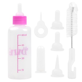 Dokpav 6Pcs Pet Nursing Feeding Bottle Kit, 60ml Puppy Kitten Feeding Bottle with Replacement Nipple,Cleaning Brush and Hole Needle,Animal Nursing Care Set for Pet Dog Cat Small Animal (Pink, 60ml)