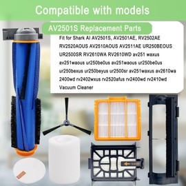 Replacement Parts for Shark AI AV2501S AV2511AE AV2610WA AV2501AE RV2502AE RV2400WD AI Ultra 2- in-1 Robot Vacuum, Main Brush, Filter, Side Brush, Roller Cover, Pre-Motor Foam & Felt Filter