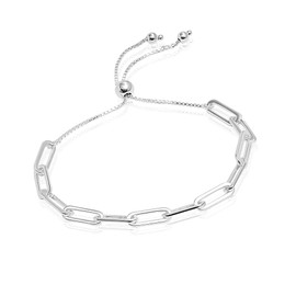 LeCalla 925 Sterling Silver Italian Solid Adjustable Bolo Slider Paperclip Link Chain Bracelet for Women
