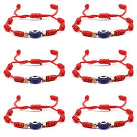 Jasimkiss Evil Eye 7 Knot Lucky Bracelets Adjustable Red String Amulet for Women Men (6pcs Red)