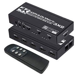HDMI Matrix 3x2, 4K HDMI Matrix Switch 3 in 2 Out Switcher Splitter Box with EDID Extractor and IR Remote Control, Support Ultra 4K HDR, 4Kx2K@60Hz, 3D/1080Pï¼HDMI 2.0b, HDCP 2.2