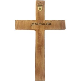 Holy Land Market Resin Cross - Olive Wood Tone - Very Smooth Wall Cross (7.6 Inches)