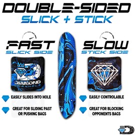 DIAMOND CORNHOLE | Competition Cornhole Bags | Tournament Style | Regulation Size | All-Weather | Set of 4 | Clarity Series (Diamond Edition Black & Blue)