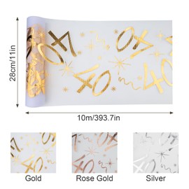 ddckj Table Runner 40th Birthday 28 cm x 10 m Table Decoration Birthday Cut to Size Table Runner Gold Men and Women for Birthday Party Anniversary Party