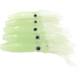 5PCS Glow in The Dark Octopus Squid Lures, 4" Soft Fishing Bait with Skirt for Saltwater and Freshwater Trolling, 1/6oz Glowing Lures (Green)