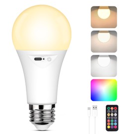 Yochoice Rechargeable A19 Light Bulb, Battery Operated LED Bulb with 9 Colors Selectable & 3 Timer, Dimmable Light Bulb for Non-Hardwired Lamps with Remote Control