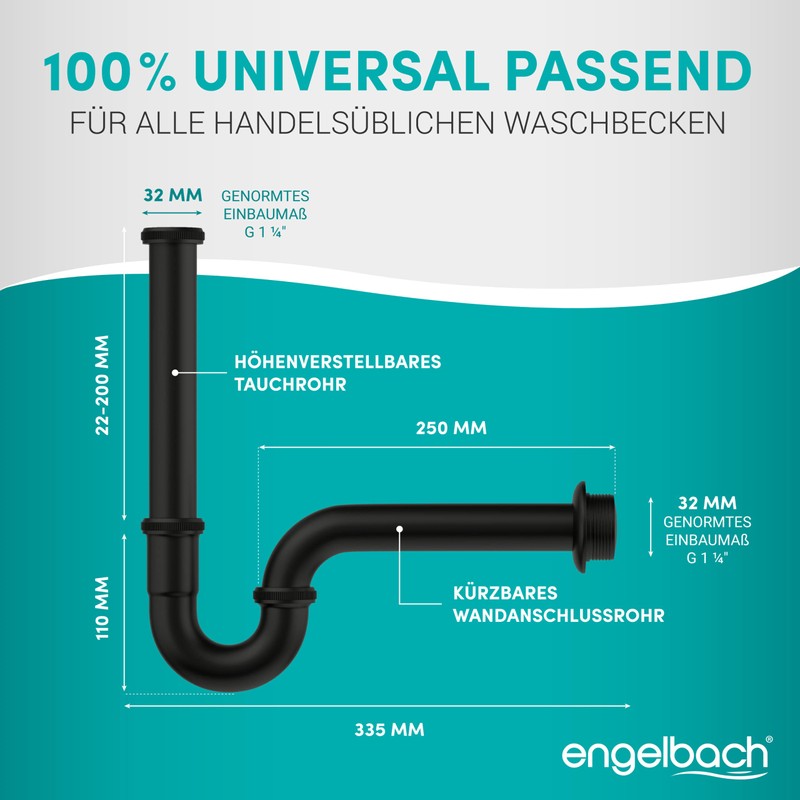 Engelbach® Siphon for Sink - Siphon Extra Long 200 mm