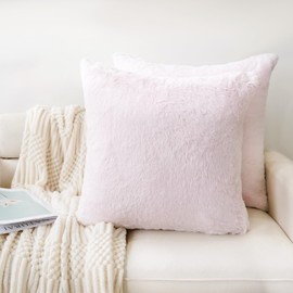 ZYFZCLBL Luxury Soft Faux Fur Cushion Cover, Decorative Pillow Cover Cozy Fluffy Pillow Covers for Bed/Couch, Set of 2, 18" x 18" Inch, Pink