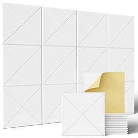 Sonicism 12 Pack X-Lined Acoustic Panels with Self-Adhesive, 12" X 12" X 0.4"Sound Proof Foam Panels, Decorative Soundproof Wall Panels, Sound Absorbing Tile for Home & Offices, White